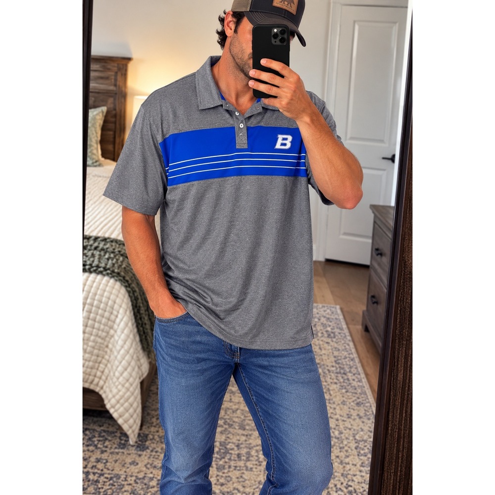 Colosseum Boise State Broncos Polo Shirt Mens 3XL XXXL Gray Blue Golf NCAA BSU